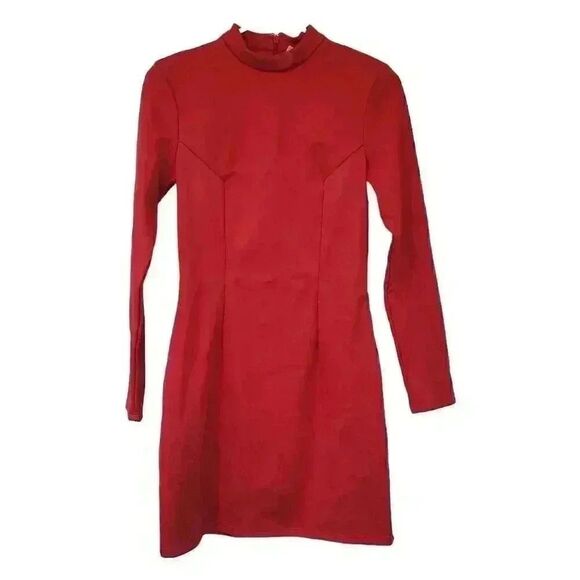 H&M Nikki Minaj Red Poly Scuba Fitted Mock Neck Long Sleeve Dress NEW - Picture 5 of 16